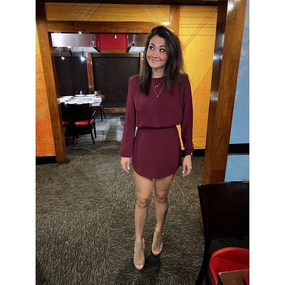 Amanda Uprichard Baldwin Dress in Burgundy XSmall Womens Long Sleeve Mini - Picture 14 of 15